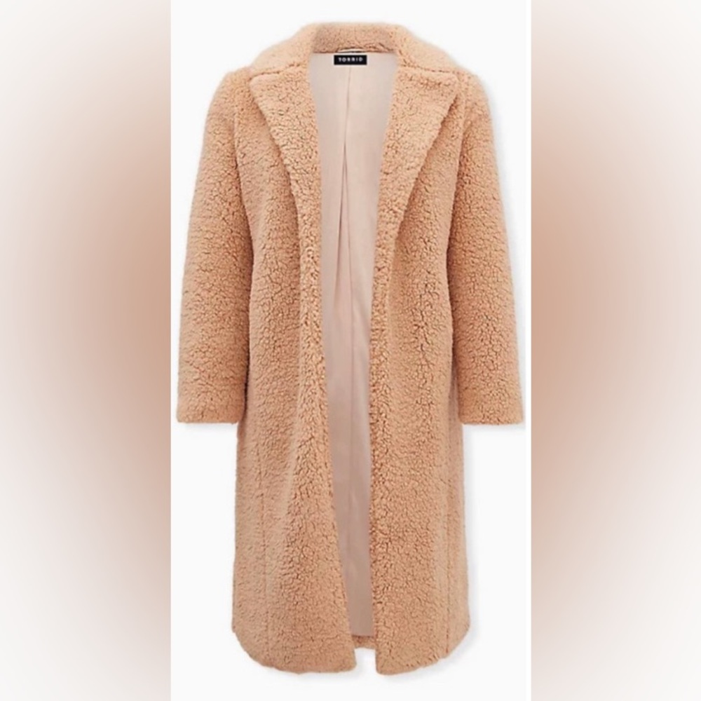 Torrid Teddy Long Line Coat In Beige